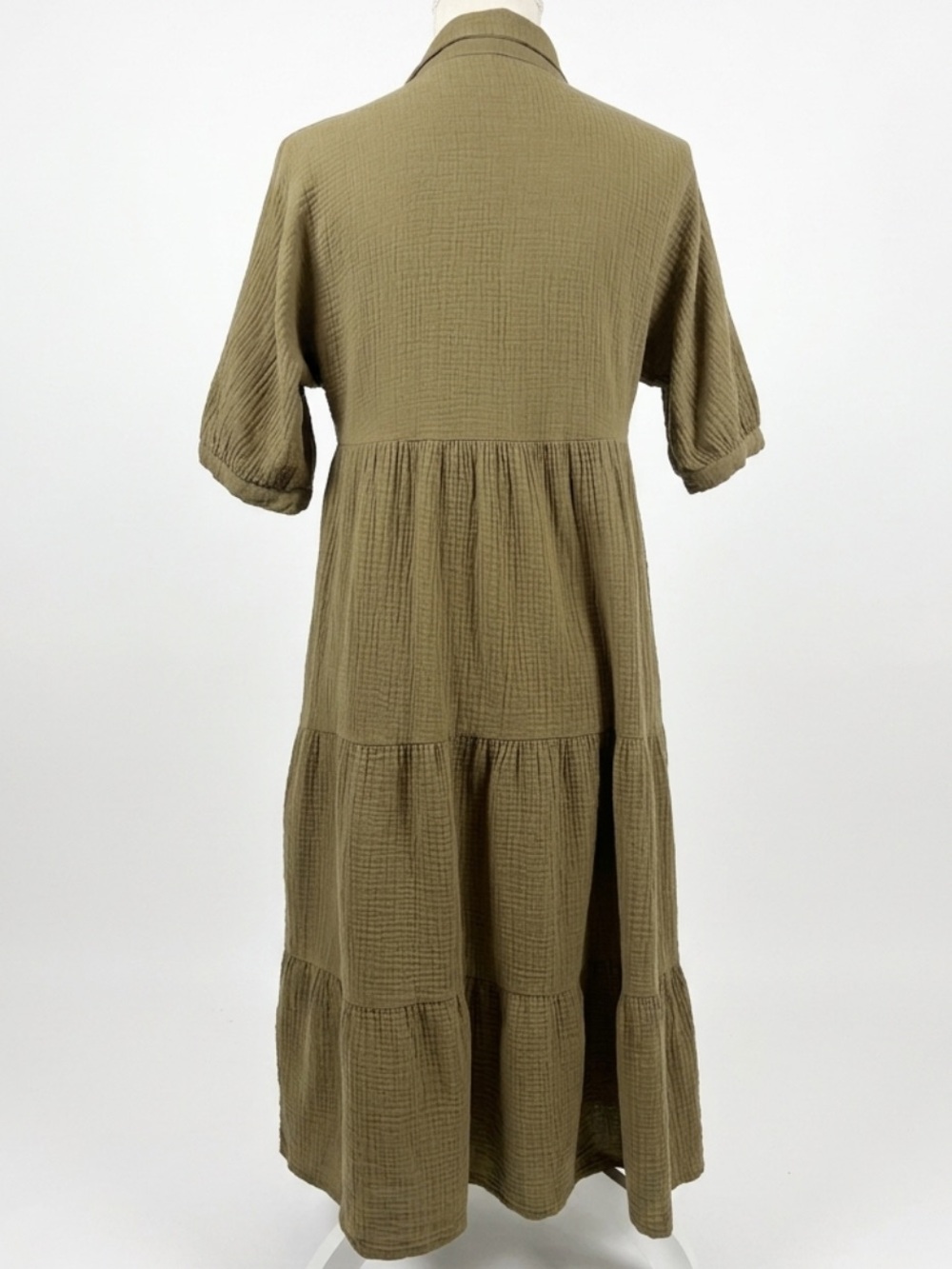 Olive Collared Button-Front Midi Dress - Picture 6 of 11